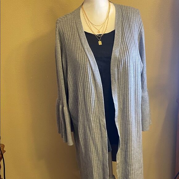Lane Bryant Light Gray Ribbed Cardigan - Picture 1 of 5